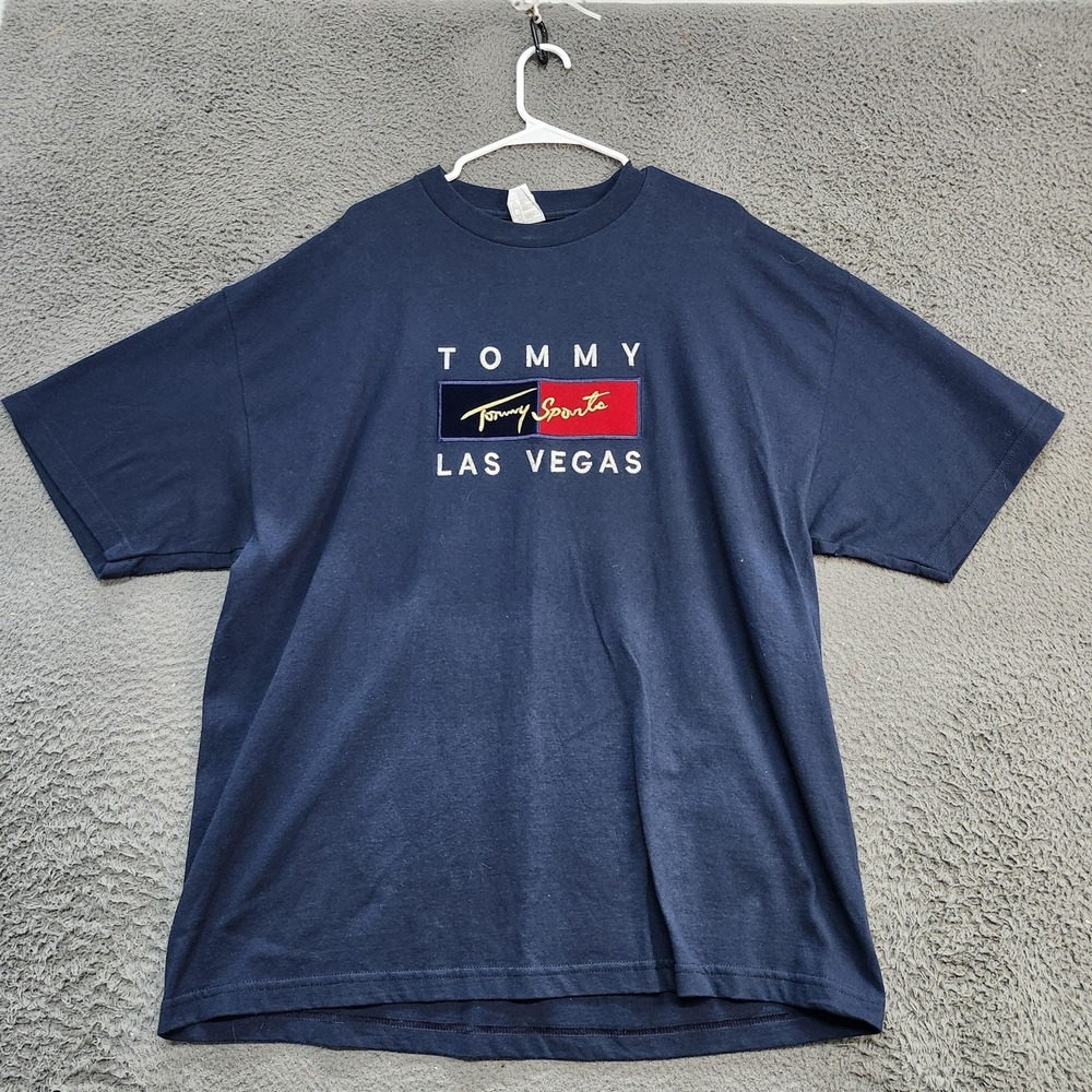 Vintage Tommy Hilfiger Tommy Sports Las Vegas Shirt Mens 2XL Blue Graphic Tee - Picture 1 of 5
